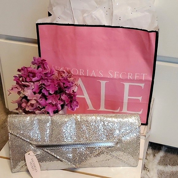 NWT Victoria's Secret Silver Bling Clutch Handbag Purse Bonus Accessories - Picture 9 of 16